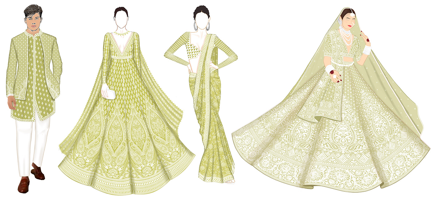 Lehanga Anarkali sherwani saree Digital Art  sketch Fashion  Garments Indian wear artist print