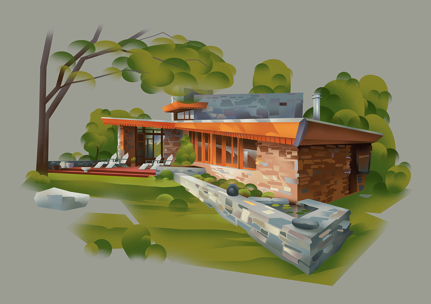 franklloyd architecture series home house ILLUSTRATION  design art Nature