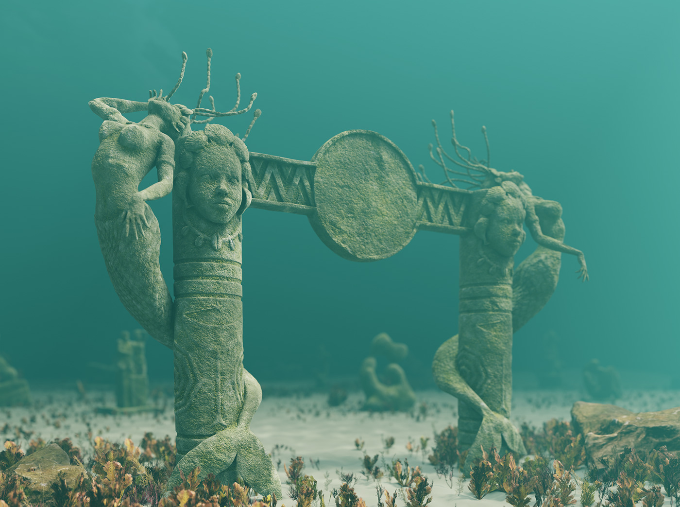 digital 3d fantasy mermaid Ocean PBR props sculpture statue texturing underwater