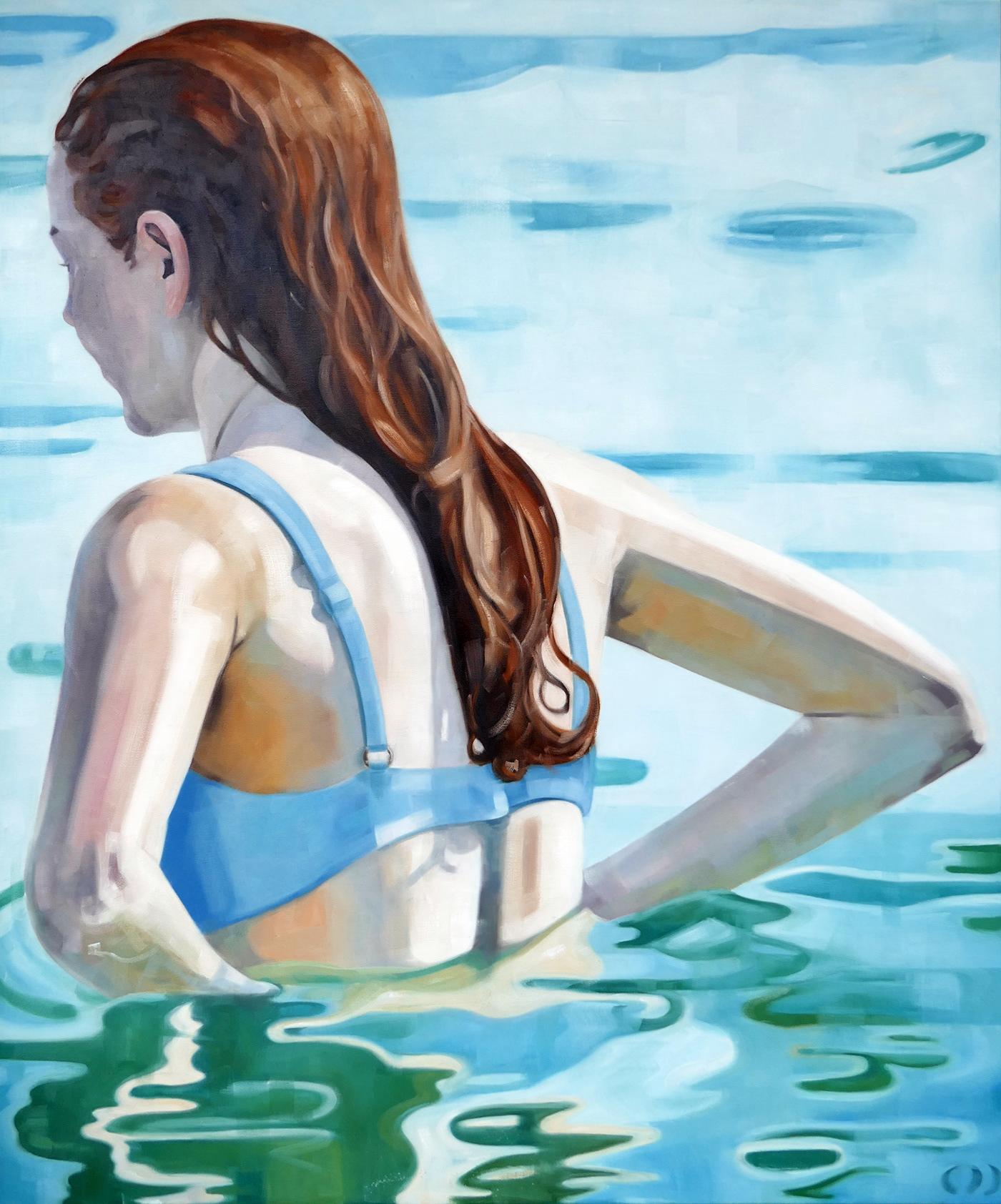 painting   impressionism fine art realistic Realism summer swimming girls portrait beauty