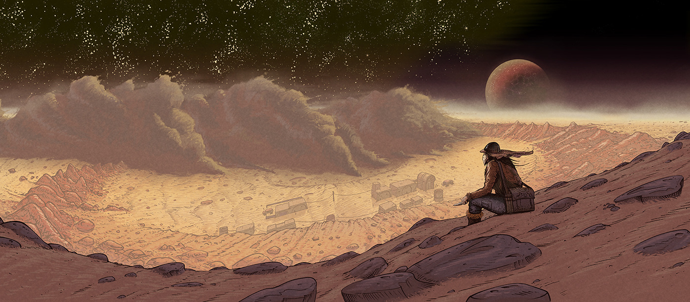 desert moebius sci-fi fantasy city planet mountain crater Deu Ras Ten low