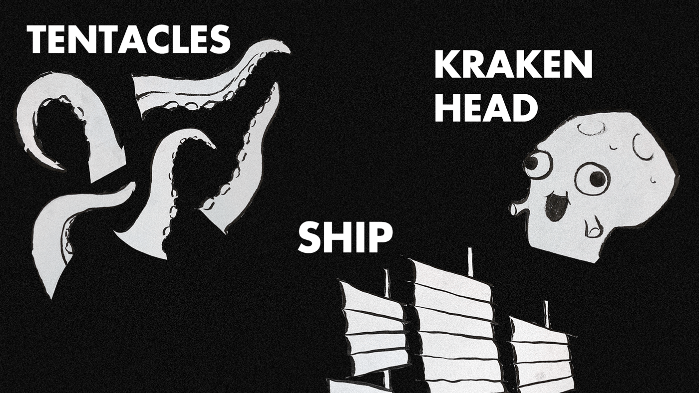 animation  animation 2d black and white boat Drawing  ink kraken paper collage motion
