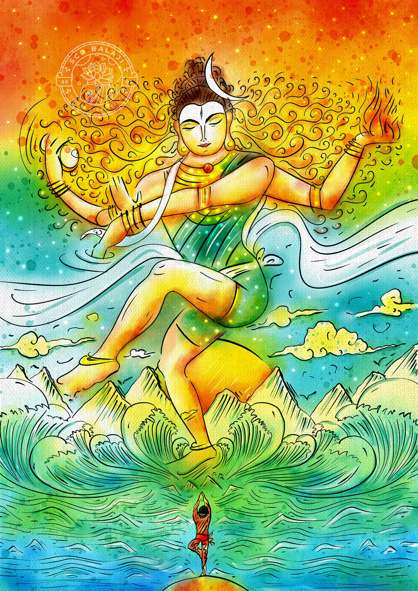 Nataraja God Watercolour Painting In Indian Folk Art Desktop Wallpaper
