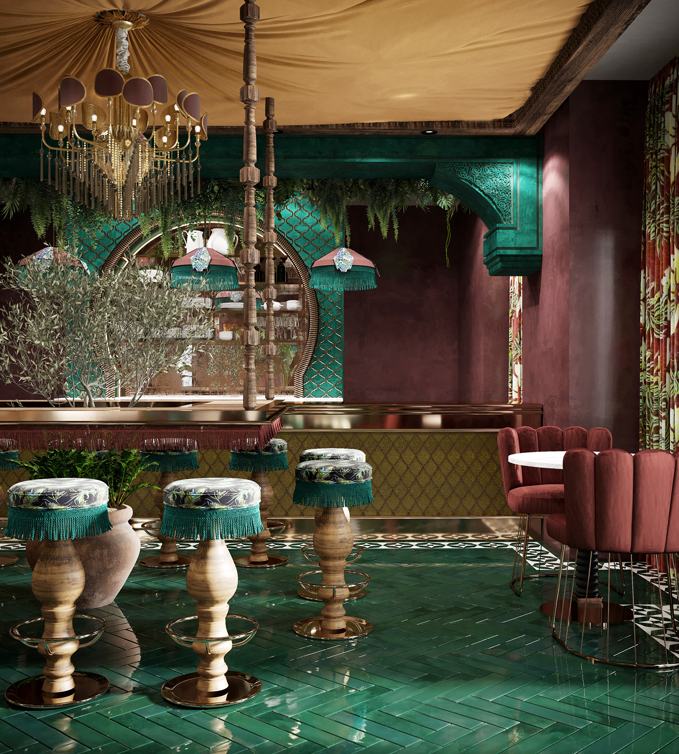 architecture art colorful design Moroccan restaurant visualization