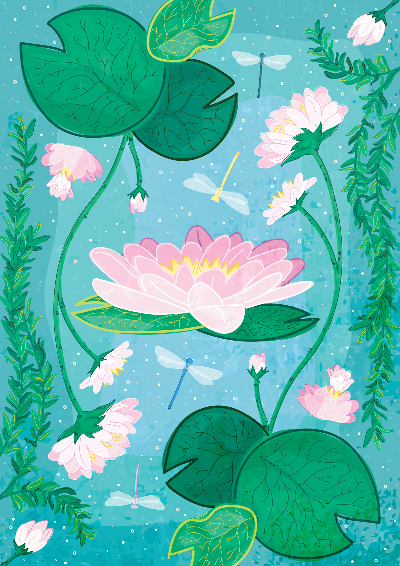 ILLUSTRATION  design Flowers art Monet waterlilies Digital Art  graphic design  vector art Illustrated Flowers