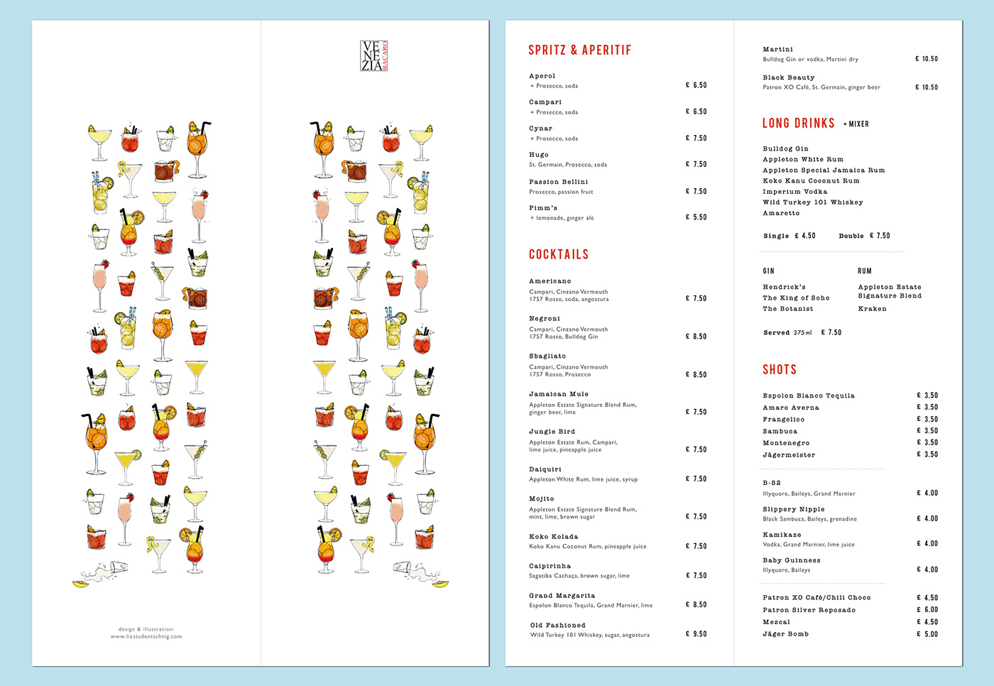 drink Campari Aperol Spritz aperitivo Drinks Menu Venice skyline menu layout Food  handdrawn