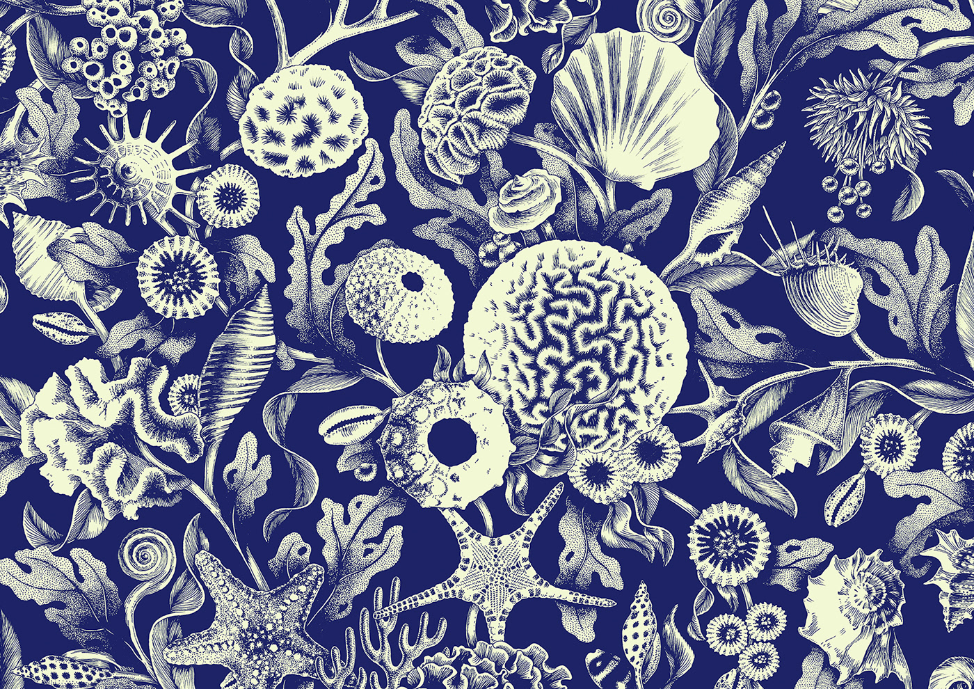print pattern Ocean sea fish manta ray seashell fabric wallpaper