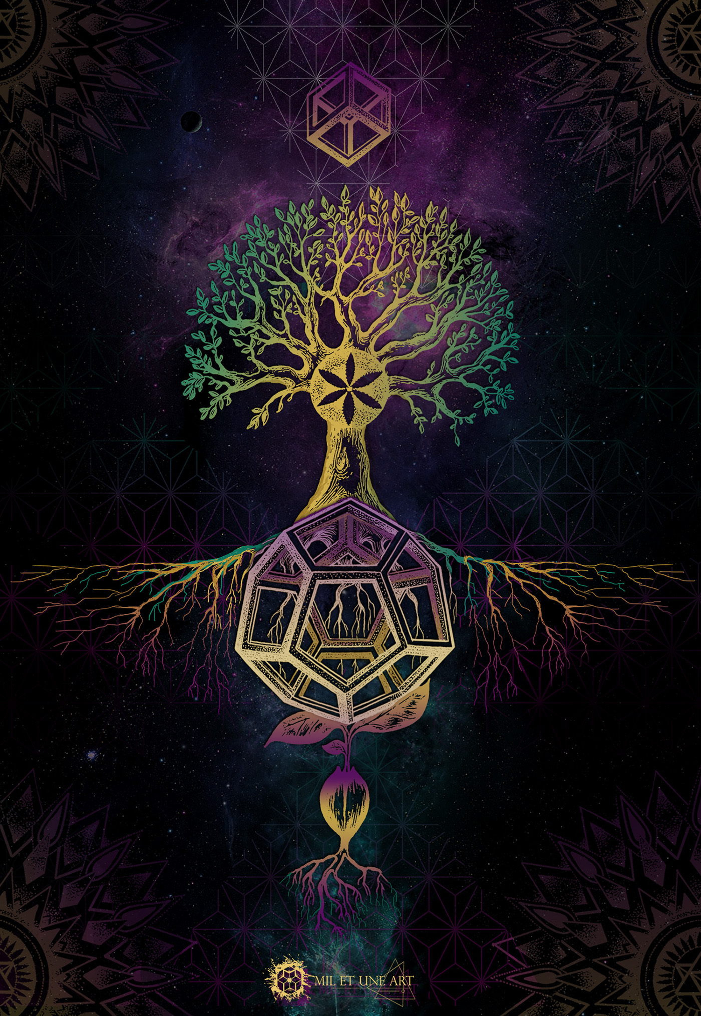 tree of life Tree  Mandala tattoo Nature hippie mil et une dotwork mixed media zen
