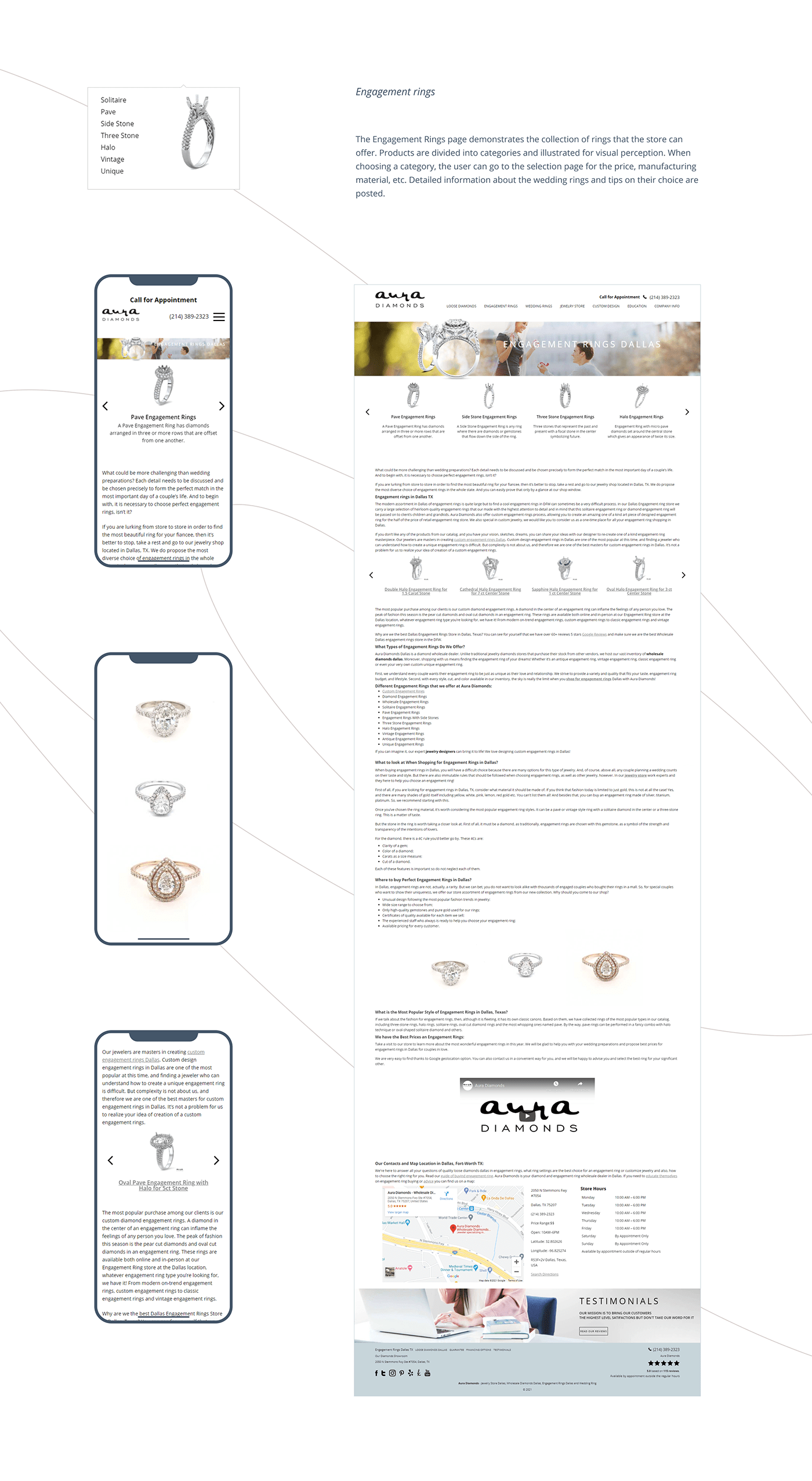 Adaptive Aura design diamonds jewelry site store UI/UX vis-a-vis Web
