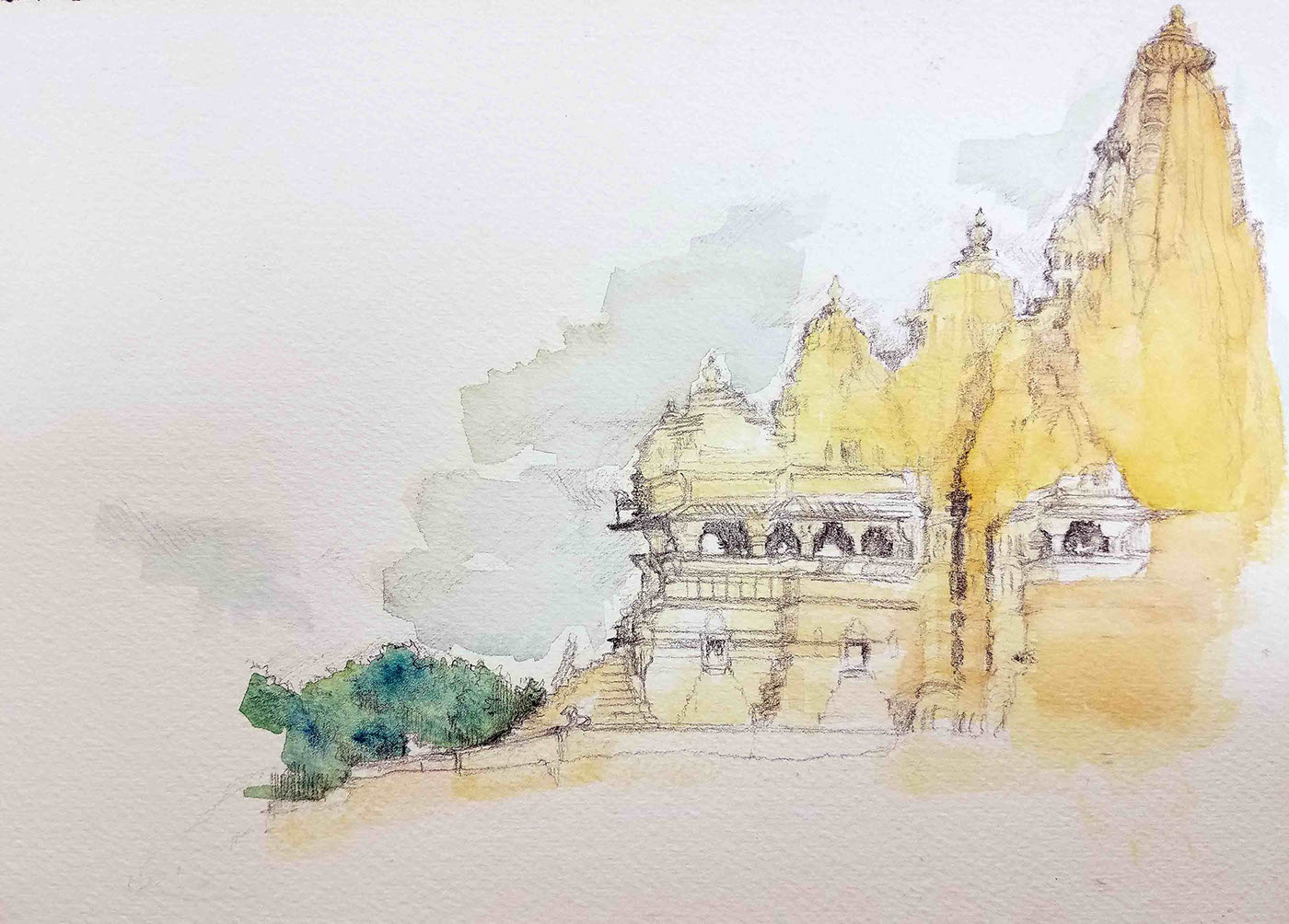 India Landscape Drawing  fine art environment Environmental drawing TRADITIONAL ART temples religion