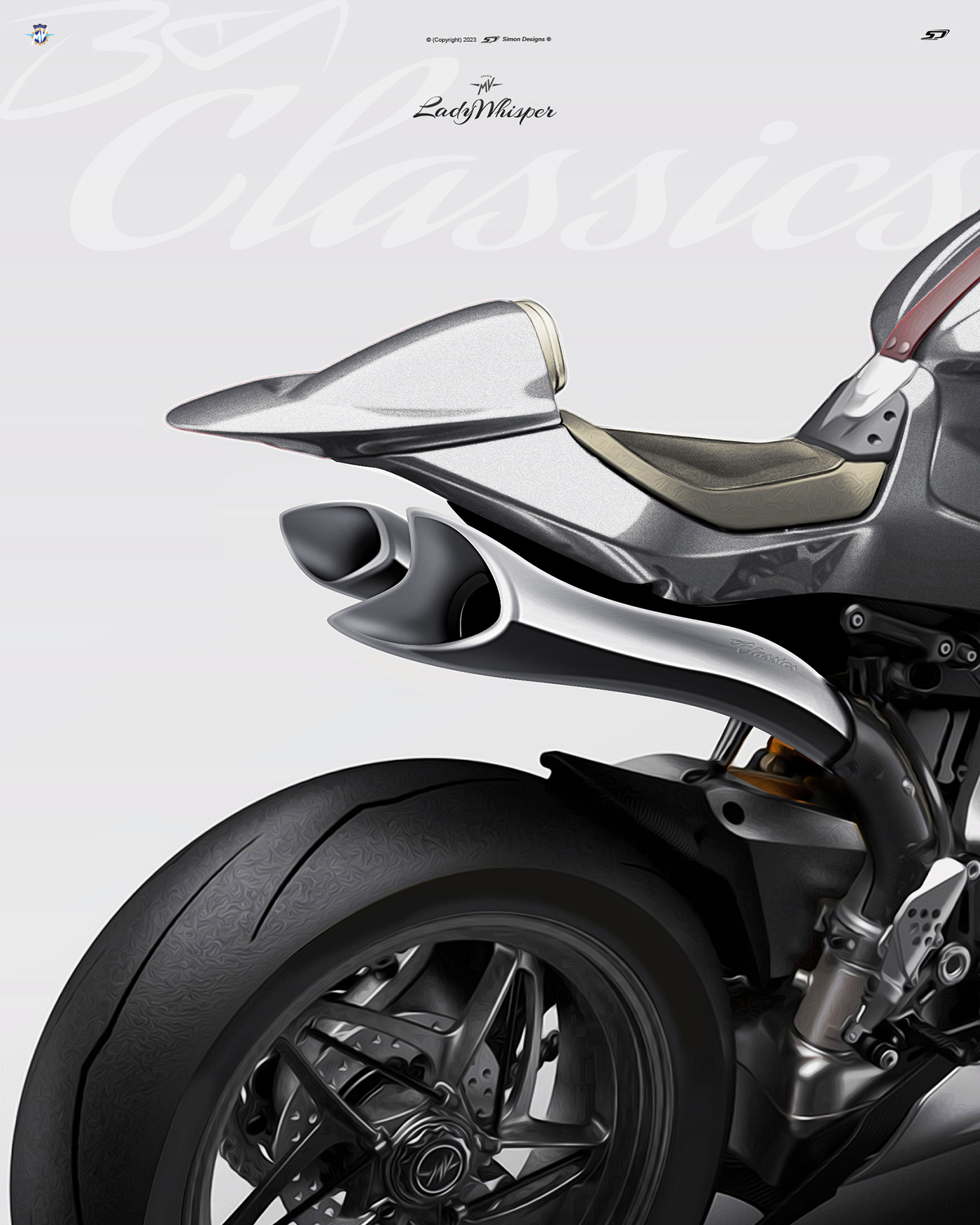 Simon Designs designer mv agusta mv agusta motorcycle superveloce 1000 boa exhaust motorcycle art mv agusta superveloce the lady whisper