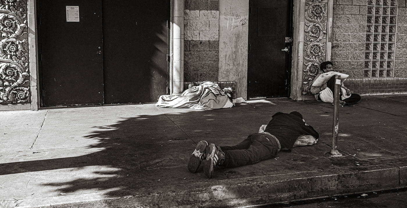 homeless abstract city town portrait black and white