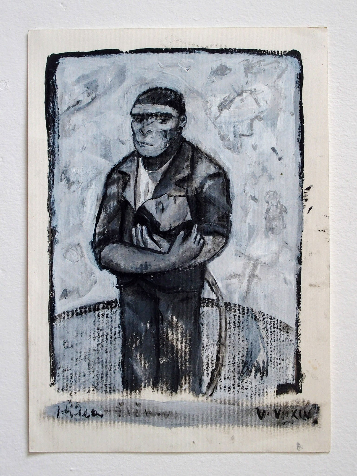 black White Diary painting   acrylic people men women monkeys