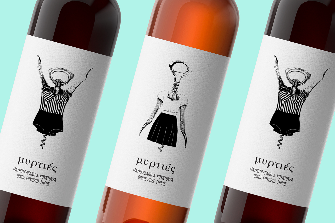 myrties Kyklos Wine Packaging Wine Labels hand-drawn sketch black & white syros products toasted design