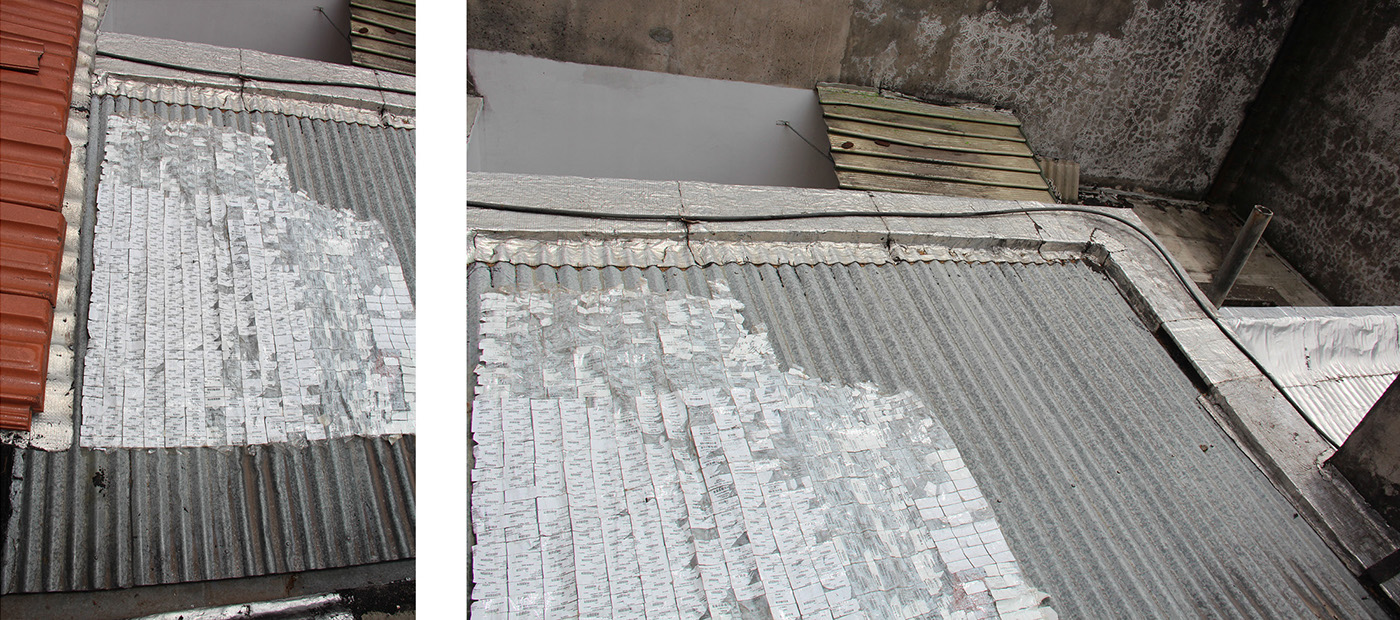 art installation intervention instalación Intervención plastic Label decay arts and crafts duct tape rooftop morfo longi longinotti Site-specific conceptual
