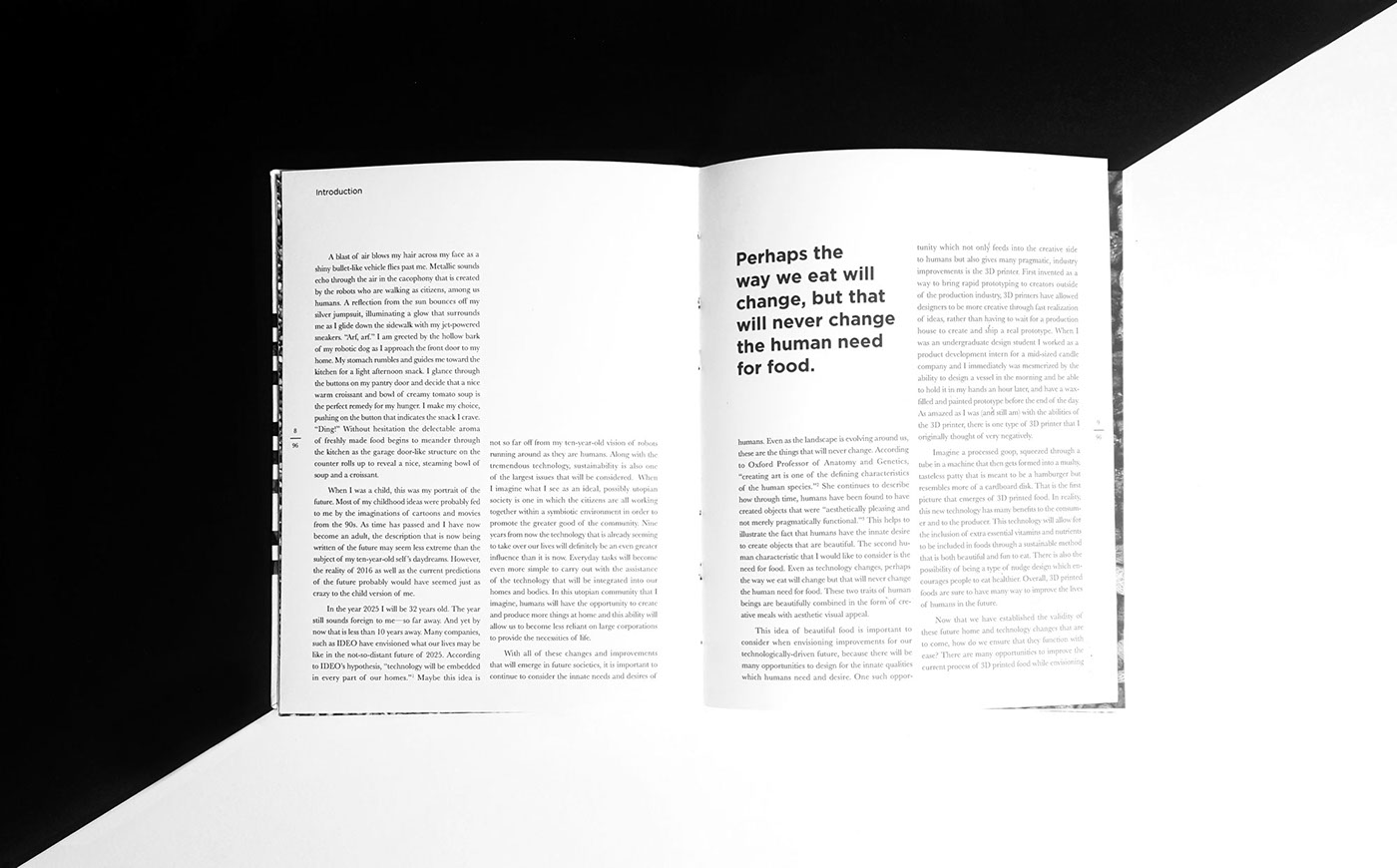 thesis book book design black White coptic Book Binding Food  future 3d printed