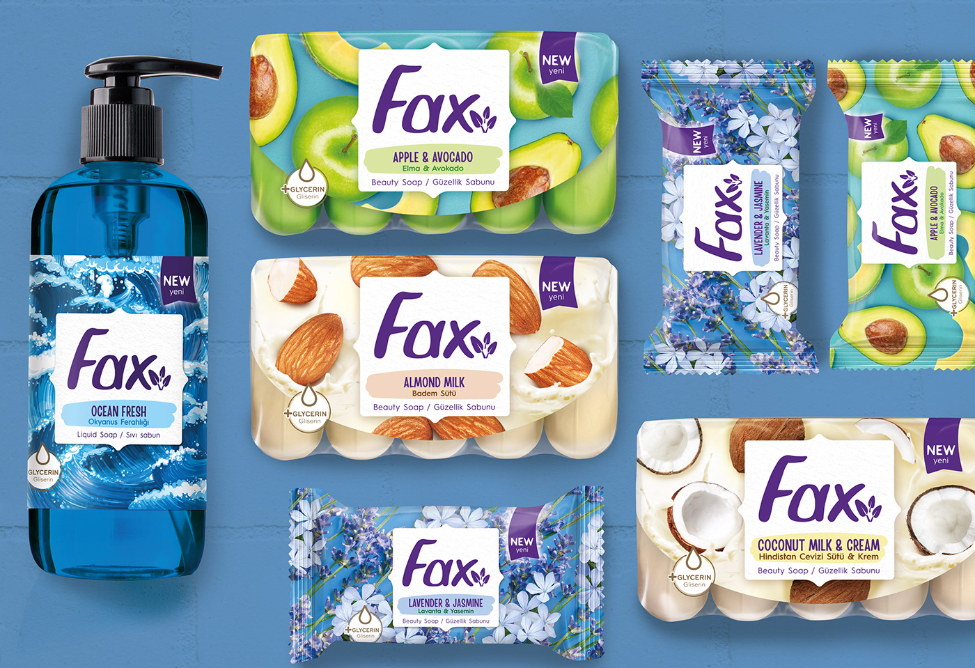 soap Packaging visual identity Brand Design fax almond avocado Fruit pattern Coconut