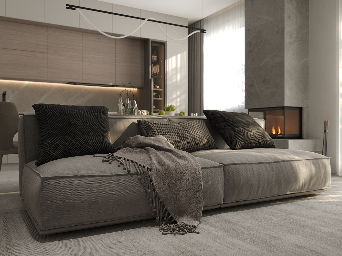 designinterior studio kitchen fireplace interior design  visualization small house design modern TVWALL