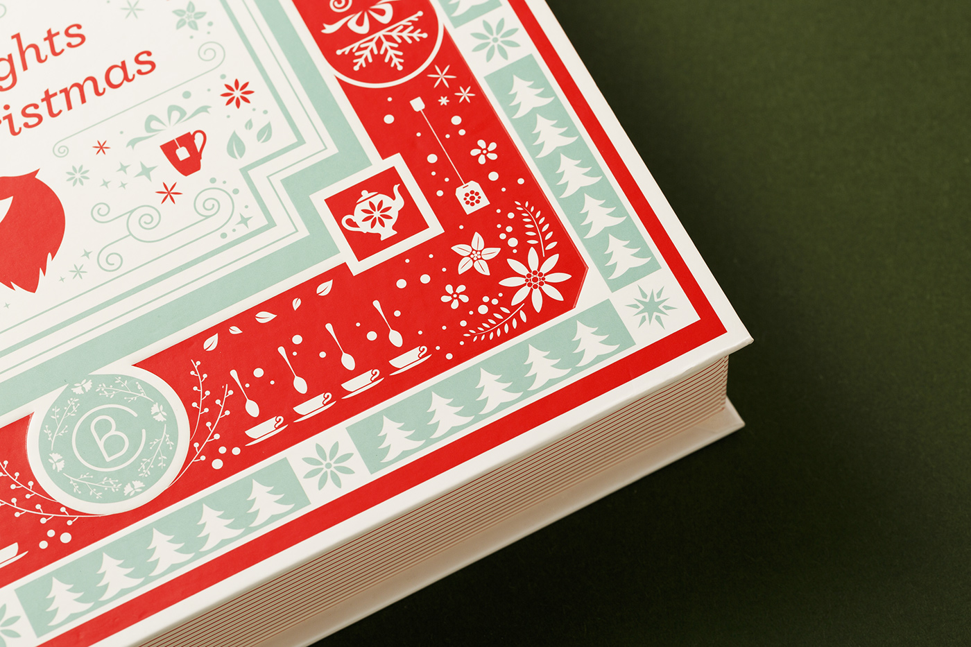 Christmas tea red green deco book box santa icons graphic