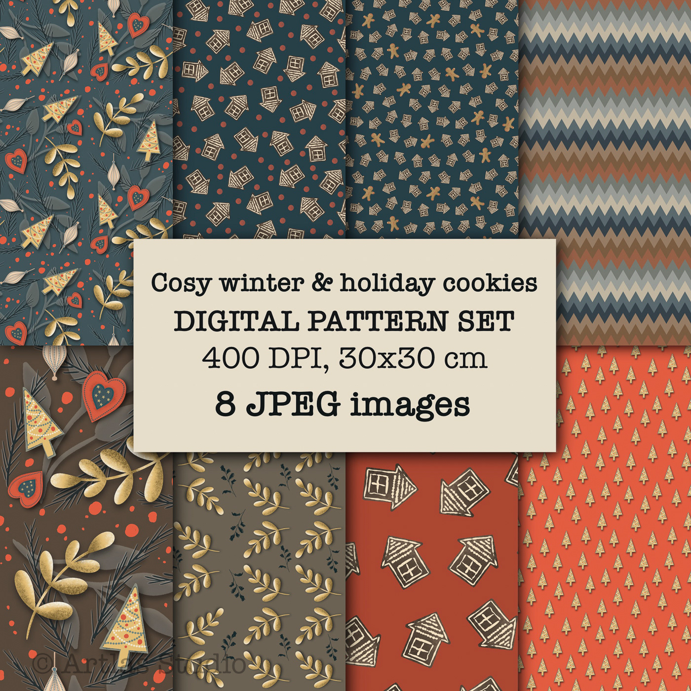 seamless pattern ILLUSTRATION  digital winter Christmas cookies gift surface design