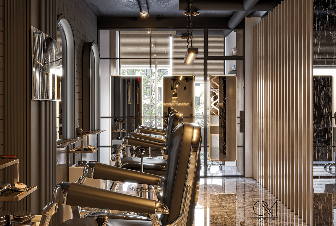 3ds max architecture barbershop hair interior design  modern Render Spa visualization vray
