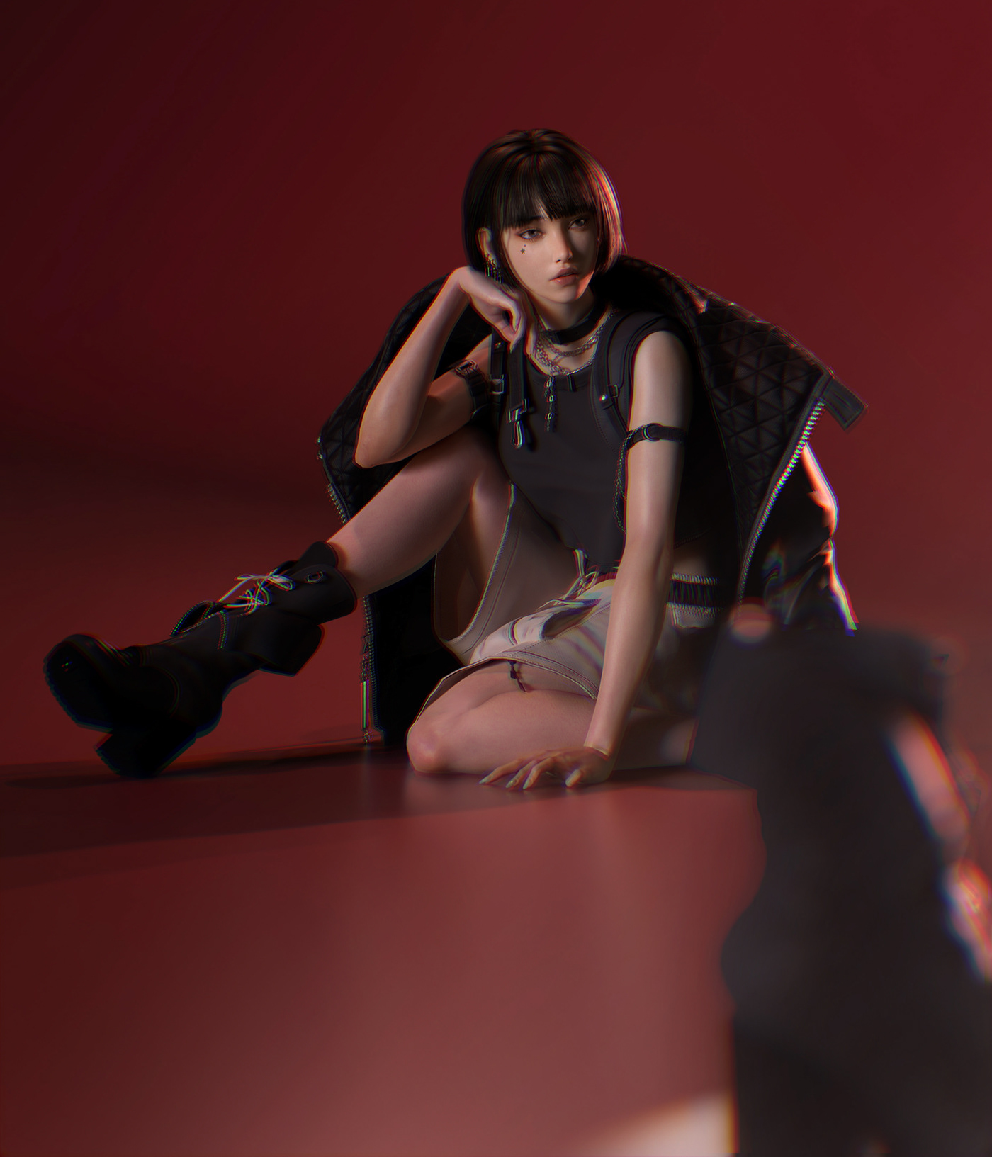 3D model Character 3D Character 3d modeling girls asian black hair jacket Fashion 
