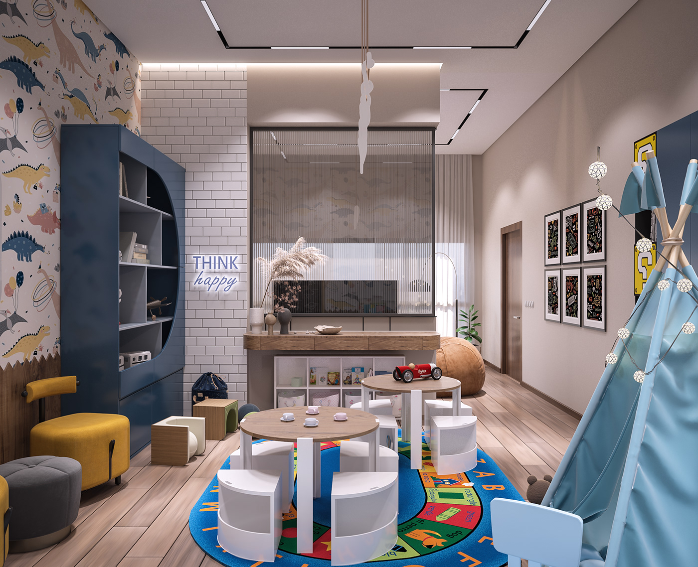 3dsmax beige children interior design  kid's area livingroom playroom play