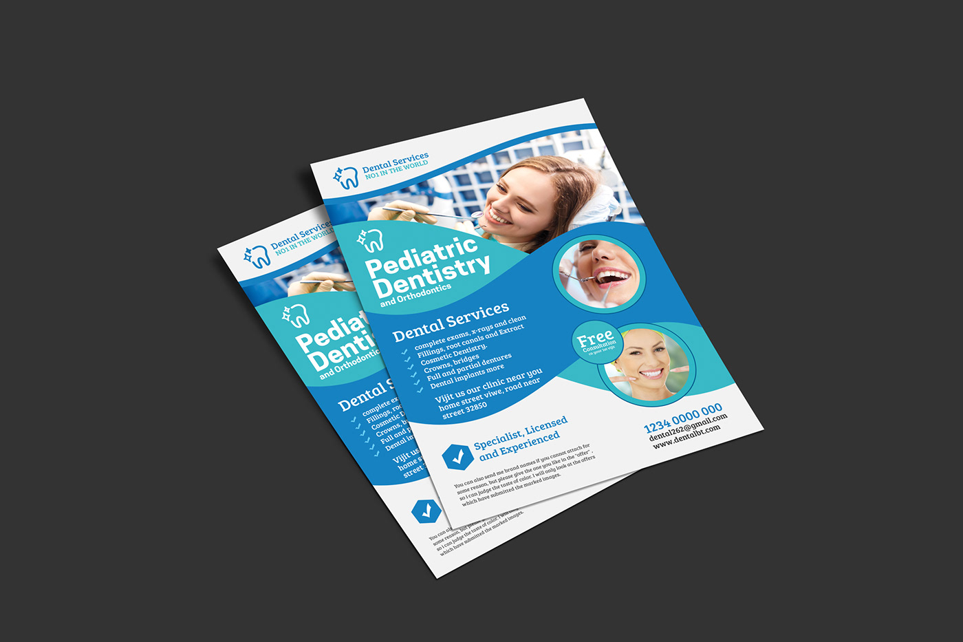 blue business circle classy clean corporate dental dentist doctor flyer