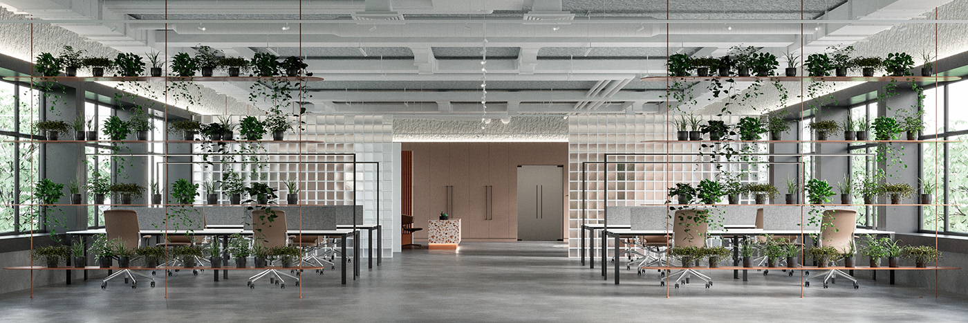 Office interior IT company Minimalism Office Design concrete