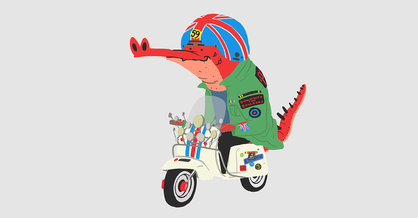 punk mods reptiles rock music characters Poses alligator Style boy