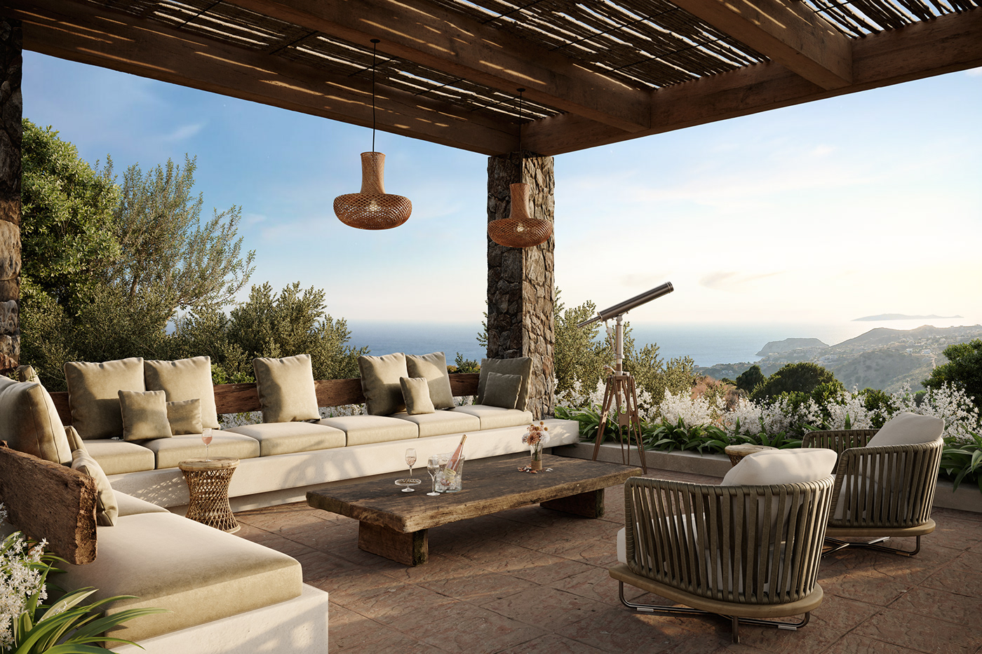 3D architecture CGI corona Greece hotel interior design  luxury Render visualization