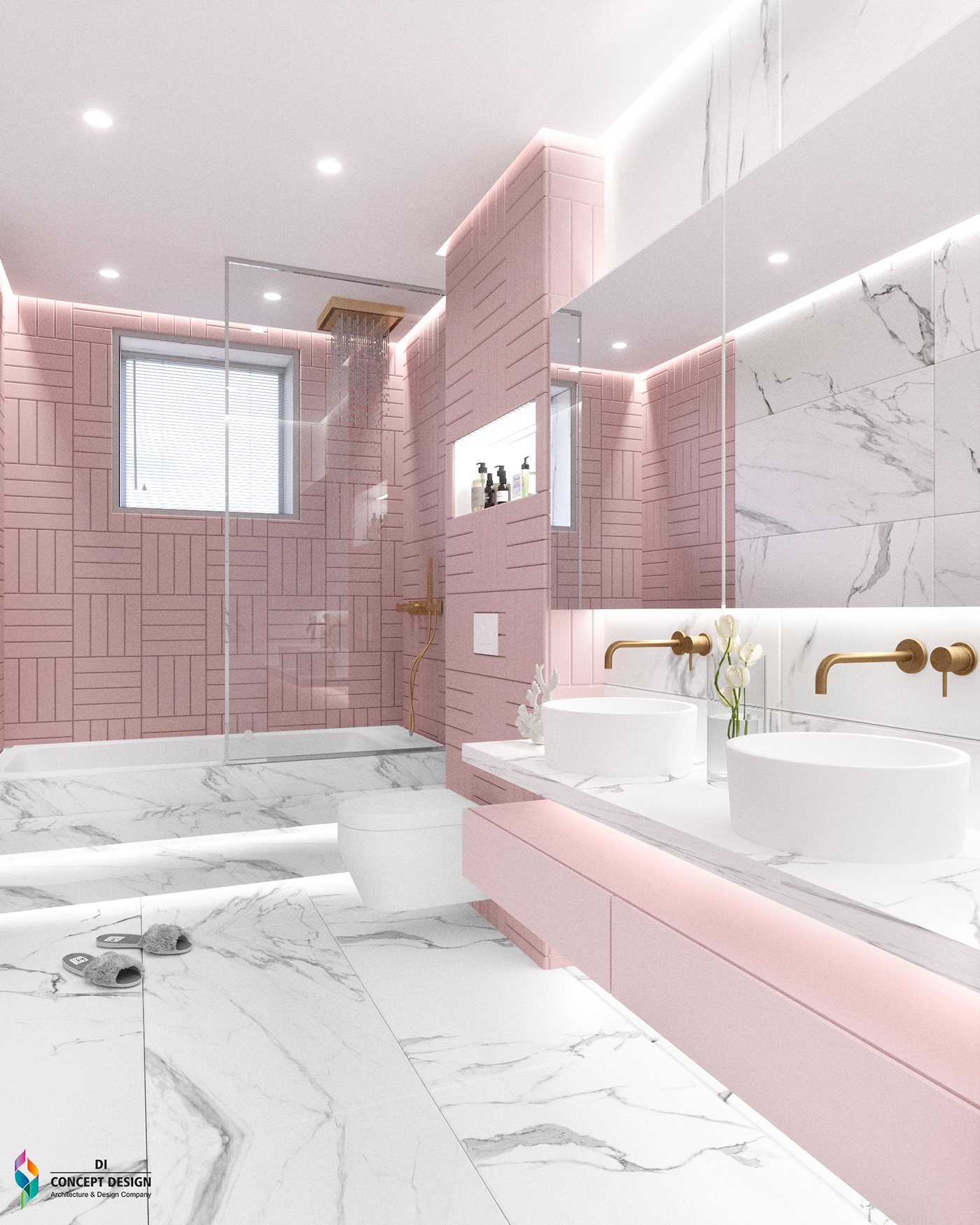 Image may contain: bathroom, sink and bathtub