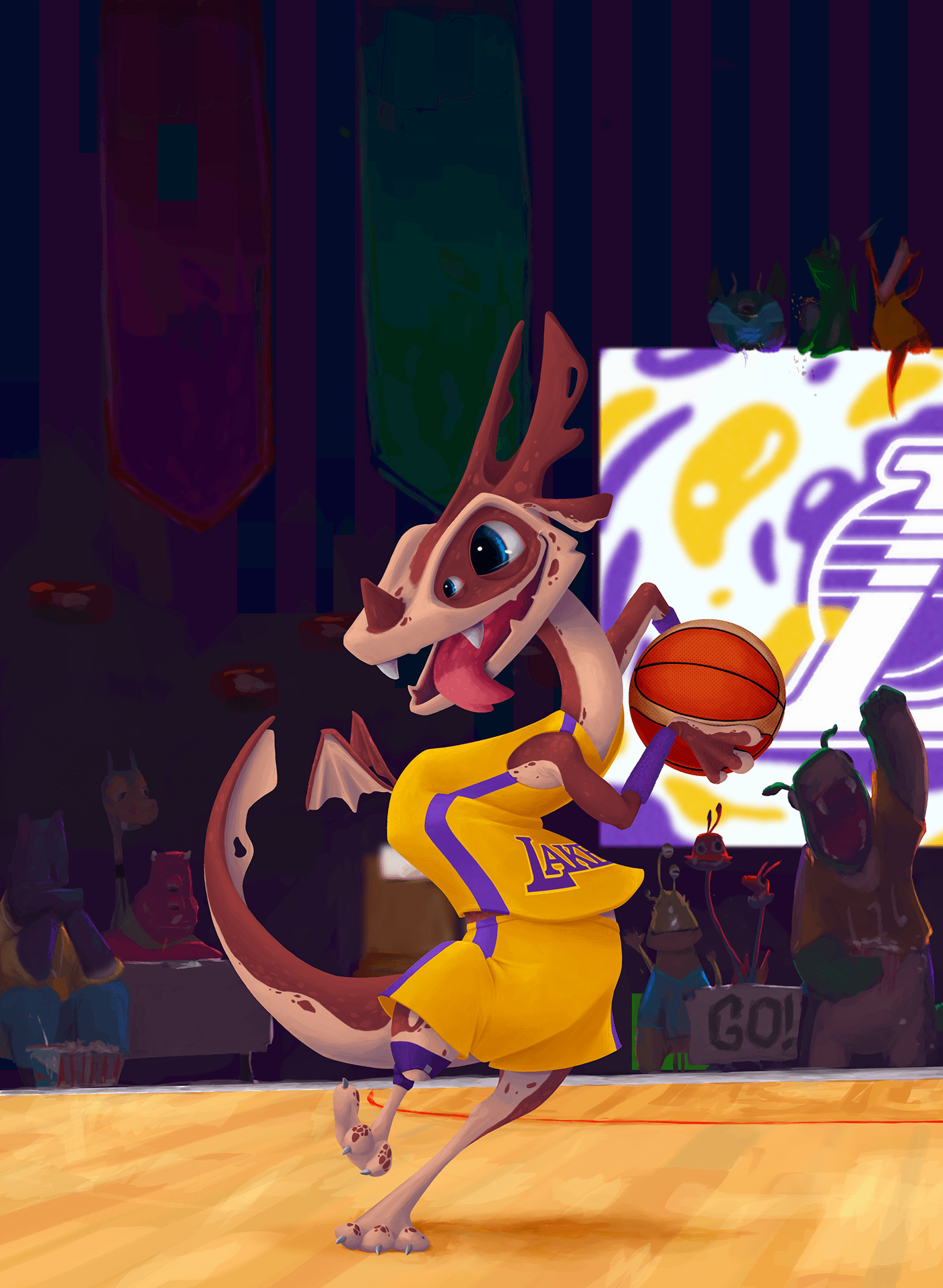 fangs support Lakers dragon Noai Character design  concept art artwork Digital Art  wooden court