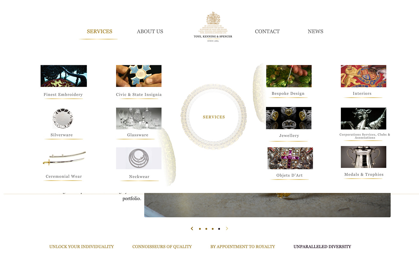 artistic direction elegant gold Jewellery luxury rebranding royal UI Web Design  Website
