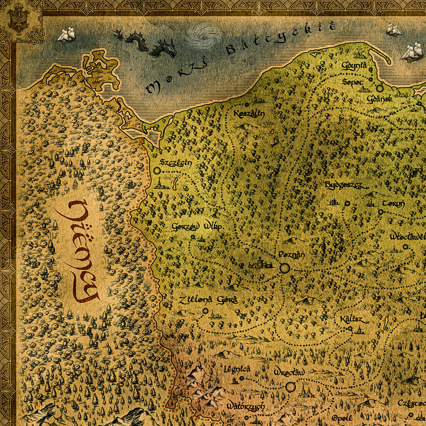 artwork cartograp fake fantasy lord of LOTR map poland Tolkien vintage