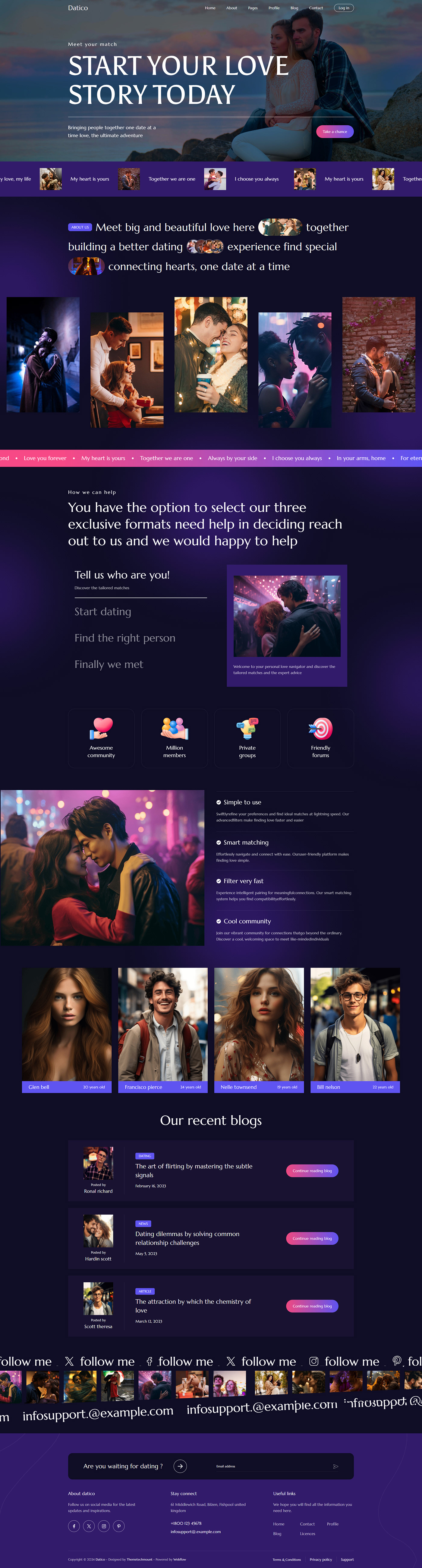 Datico is an magnificent Webflow template for any dating or community website. It is perfect for com