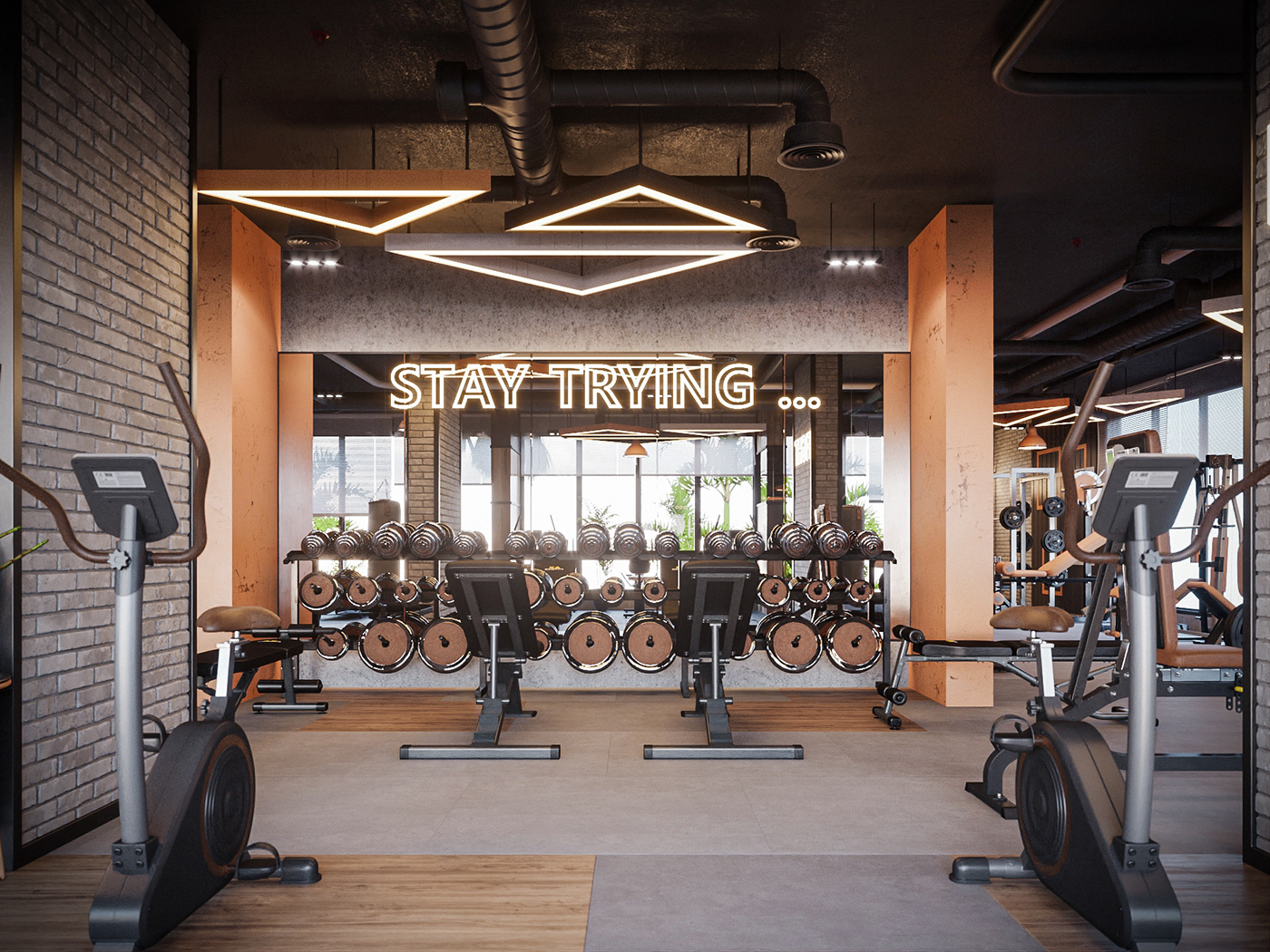 3dsmax corona coronarenderer gym Interior interiordesign orange Render visual