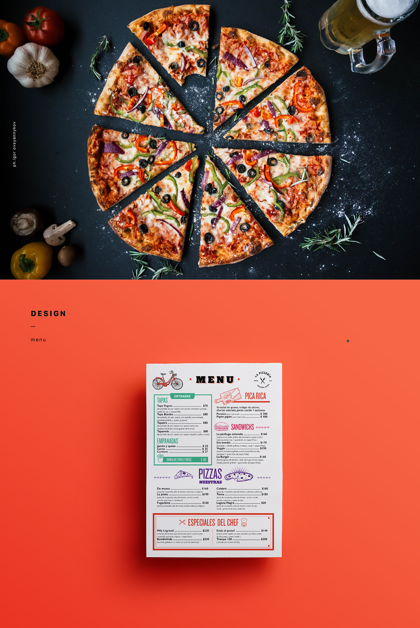 design menu editorial Packaging Pizza diseño