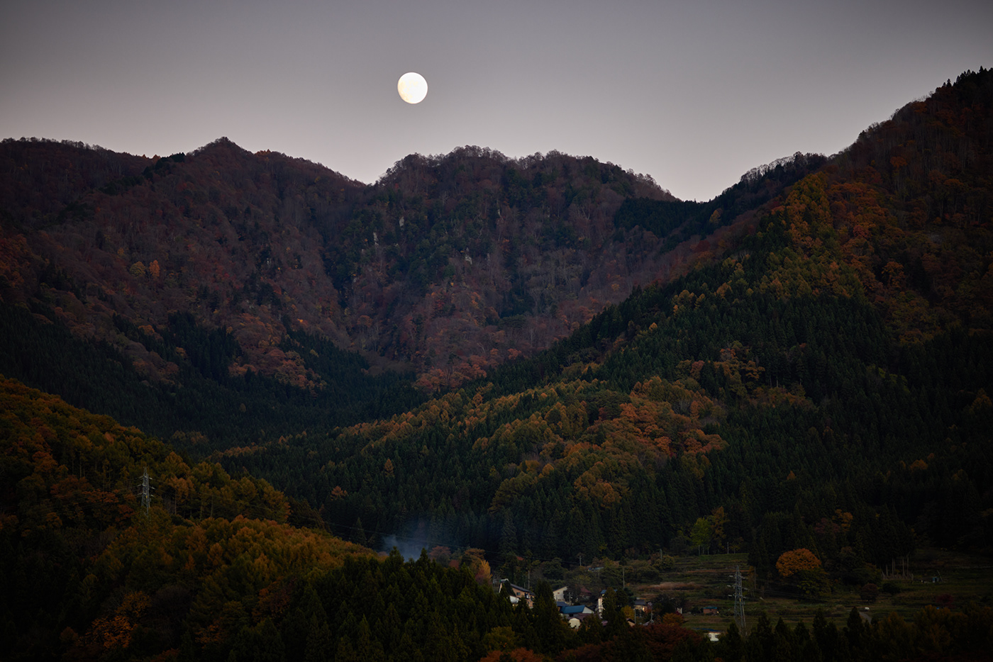 autumn Evening forest Landscape moon moonlight mountains Nature night Photography 