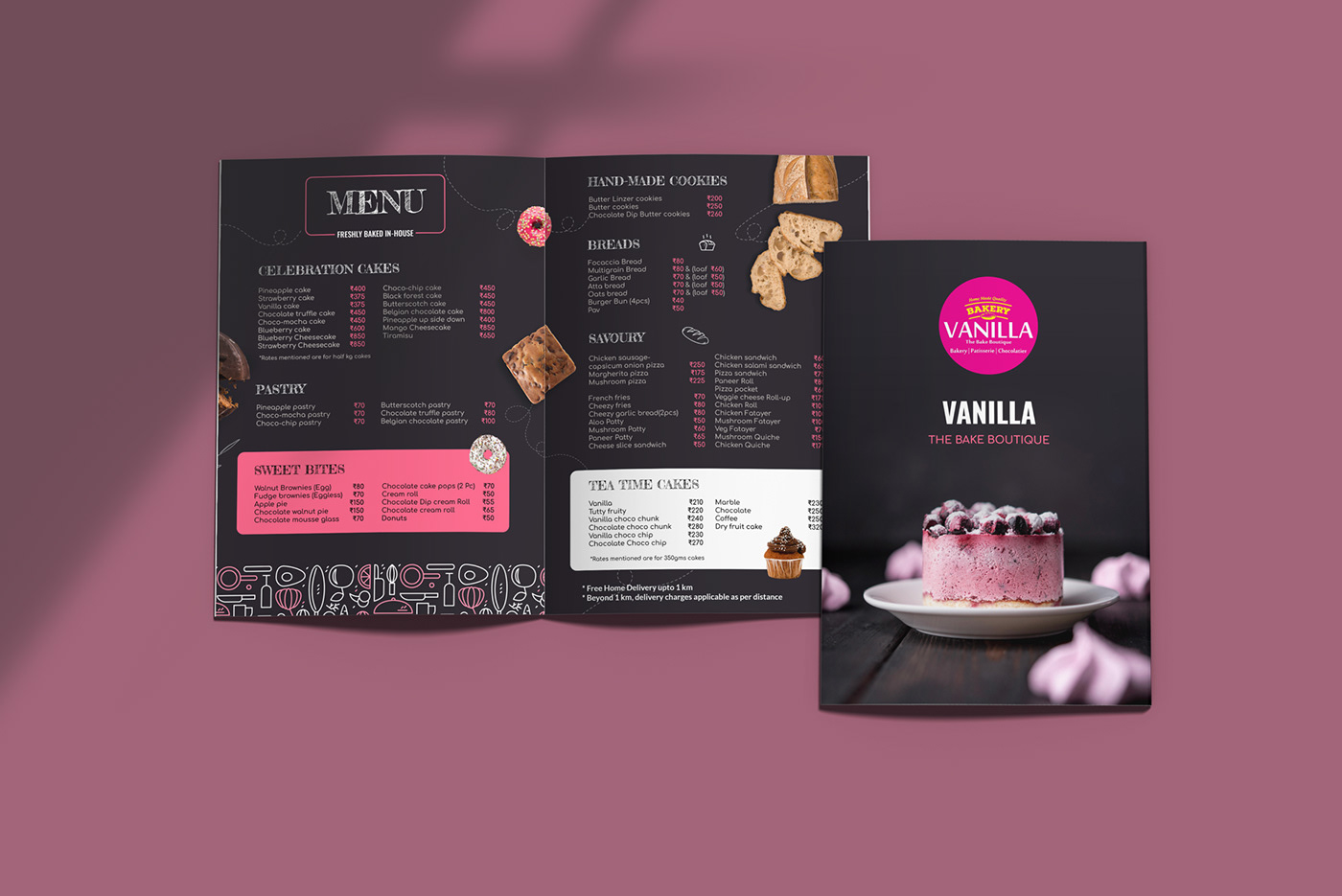 bakery bakery flyer bakery menu design Flyer Design food menu menu design pink Poster Design Vanilla Bakery Wrapping paper