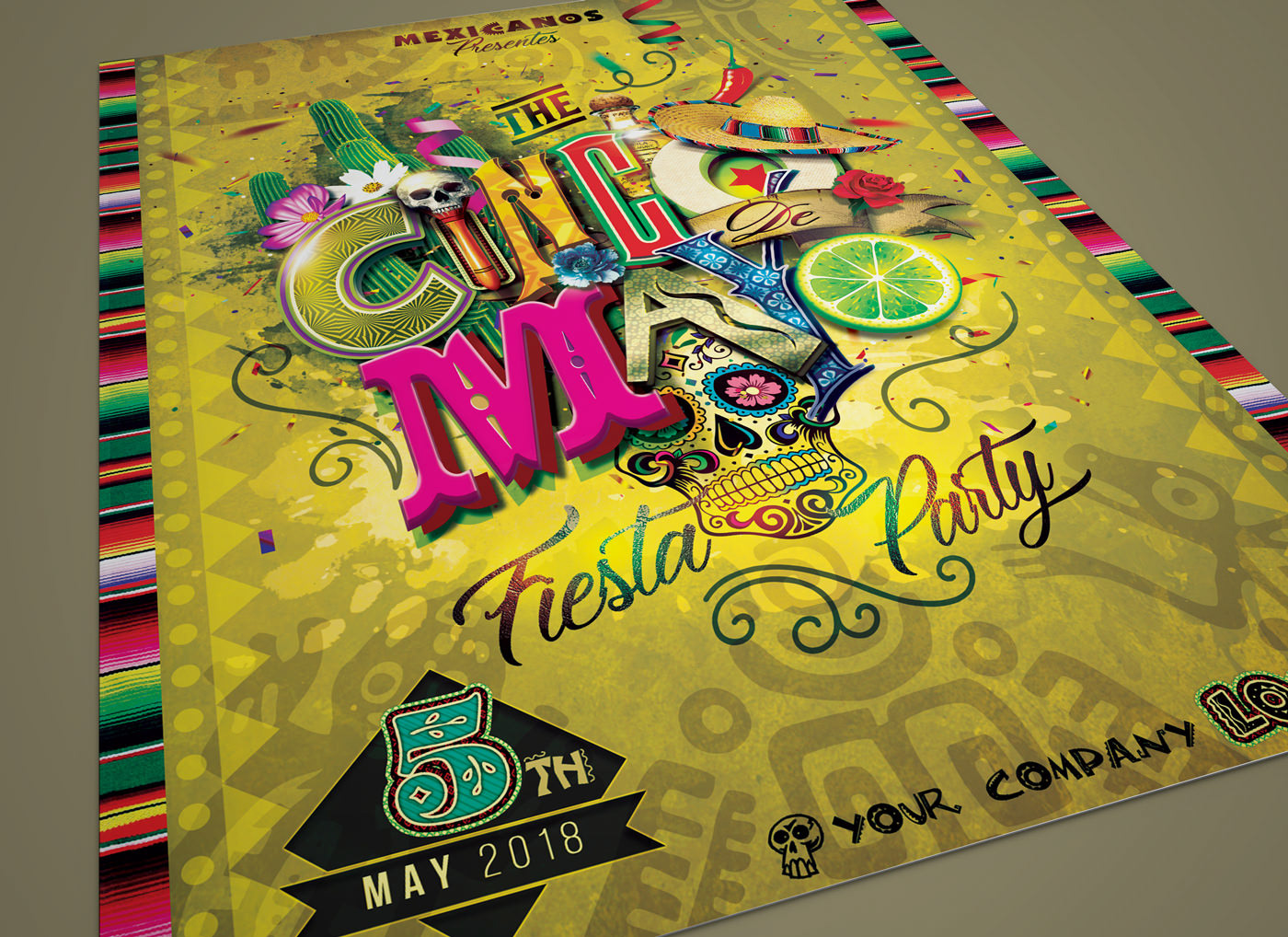 party template Mexican cinco de mayo poster flyer 3D latino promo fiesta