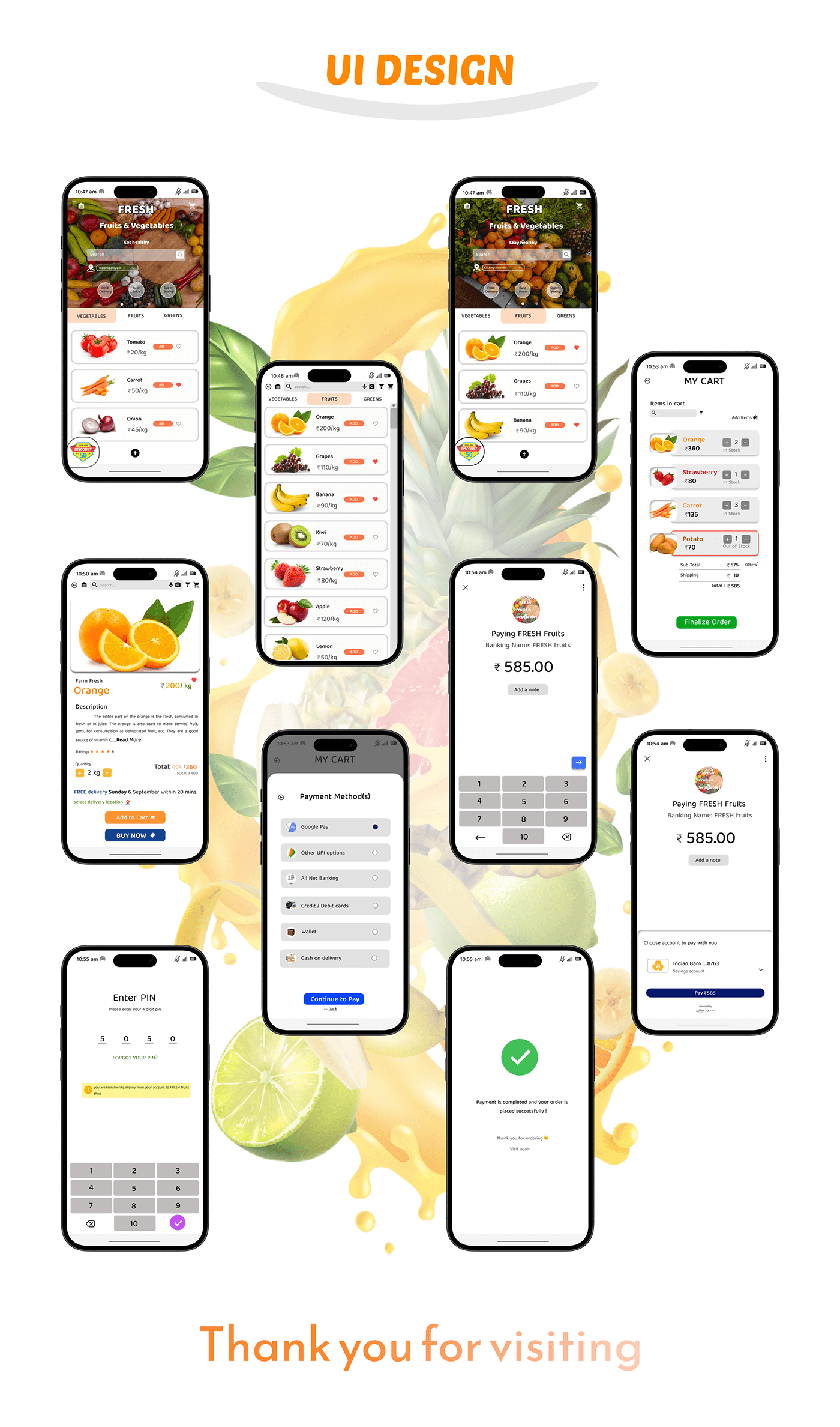 Figma UI/UX fresh food Shopping ui design Mobile app payment Fruits App figma design fruits and vegetables
