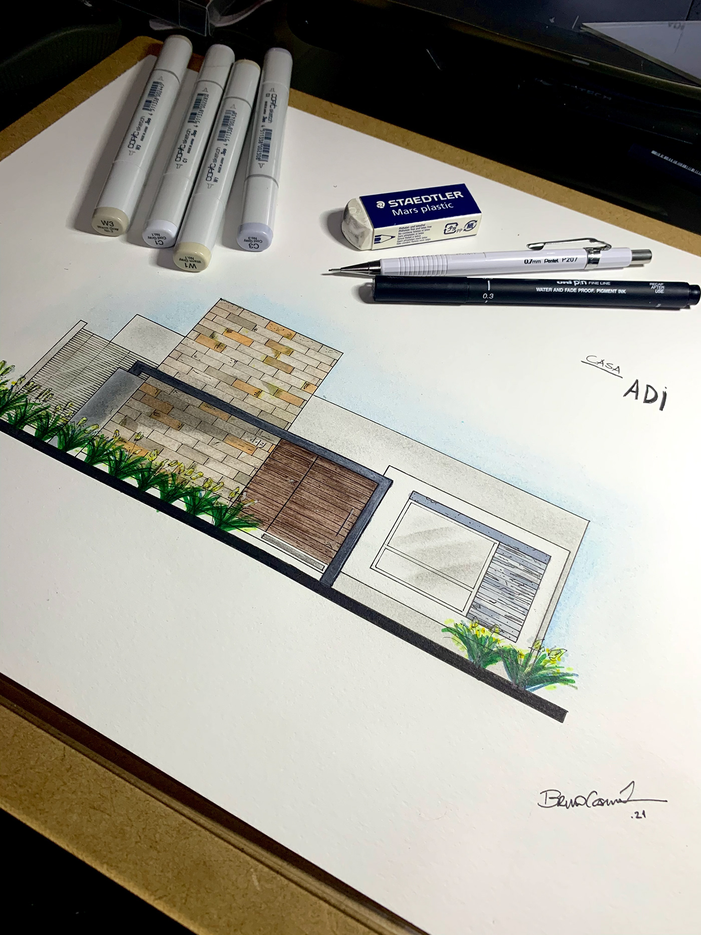 architecture ARQUITETURA Copic Drawing  house Pentel Render sketch uniball