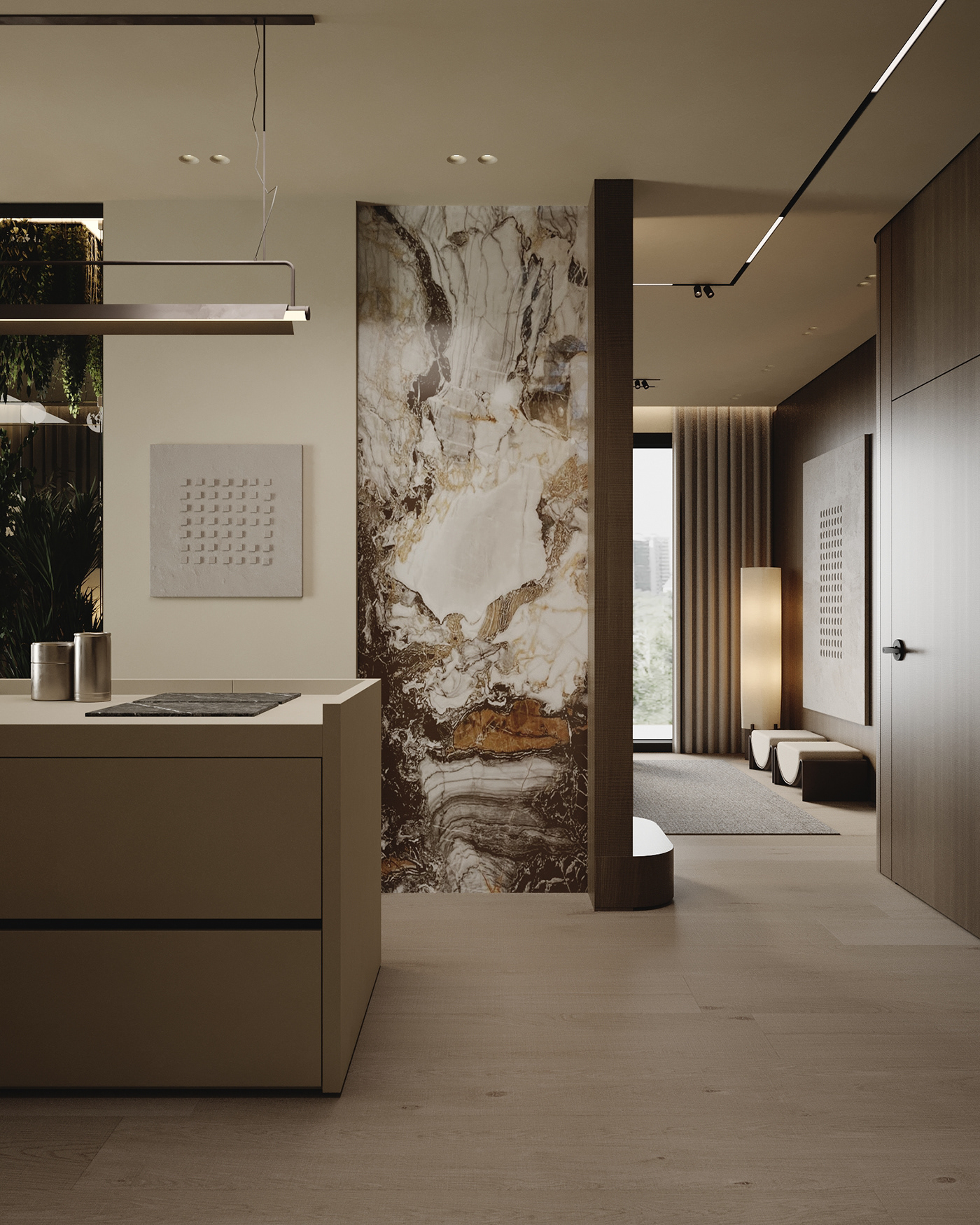 3D interior design  architecture 3ds max corona vabisabi apartment design kitchen living room interrior
