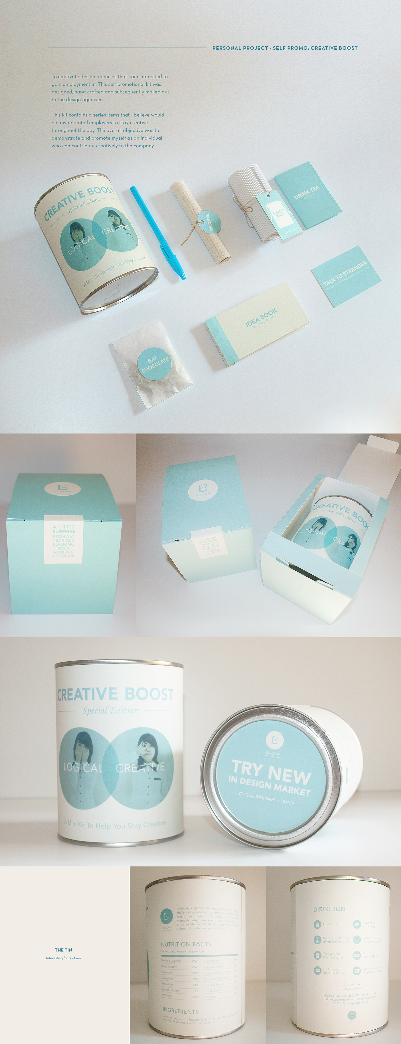 branding  Self Promotion Promotion Packaging boost creative turquoise chocolate Chat tea Resume portfolio self promo handmade