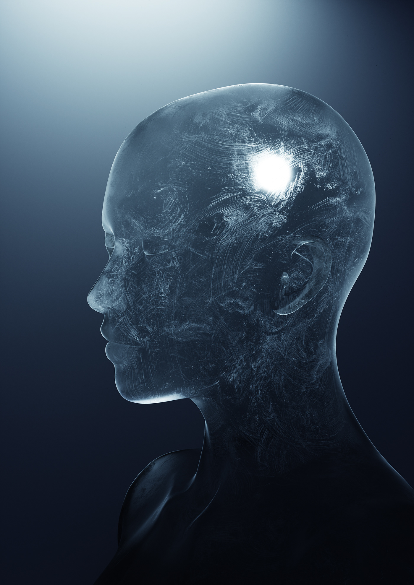mental health idea neural network Confusion imagination inspiration intelligence Human head glass