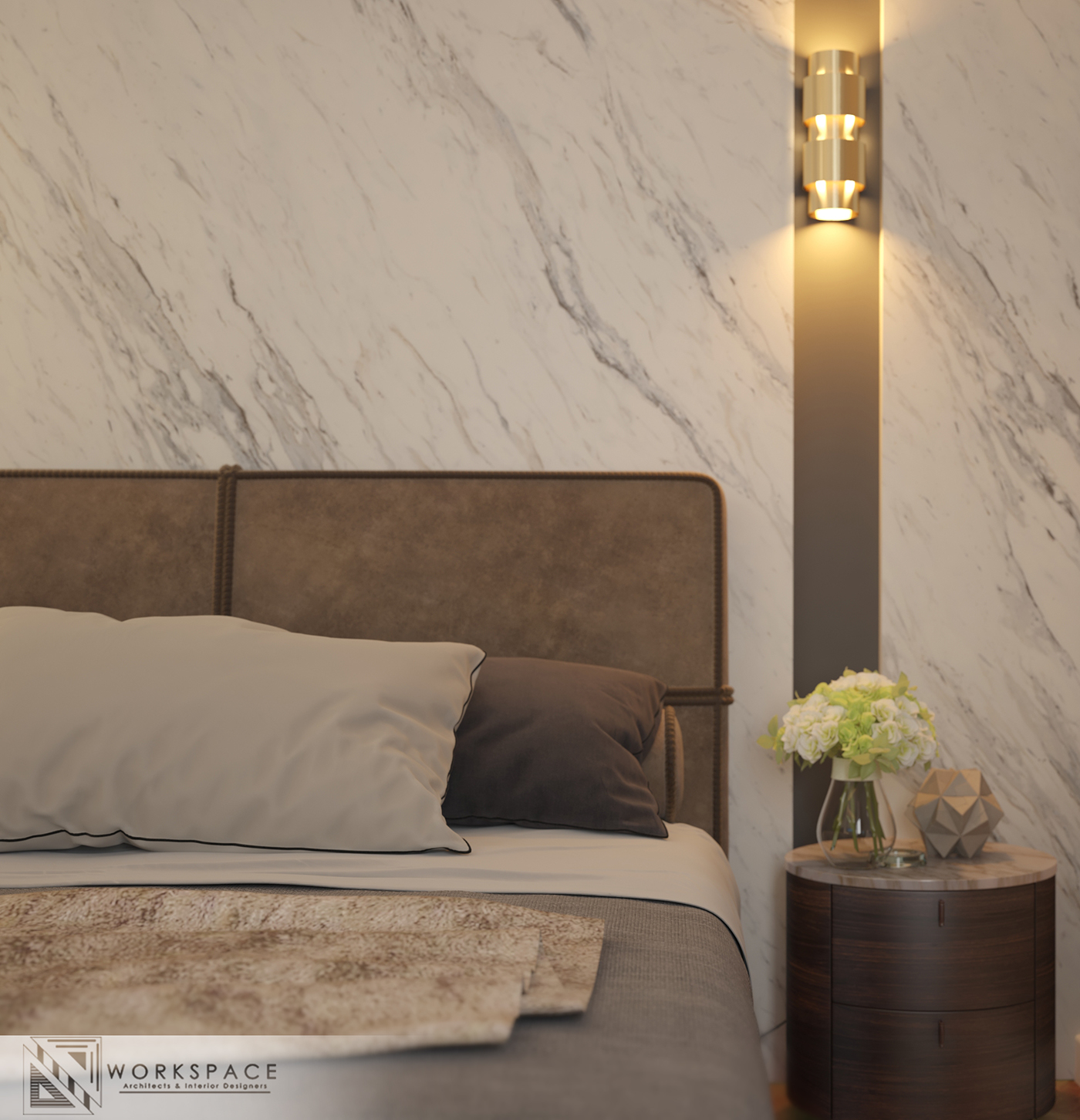 design Interior interior design  bedroom Marble dressing tv brown White gray