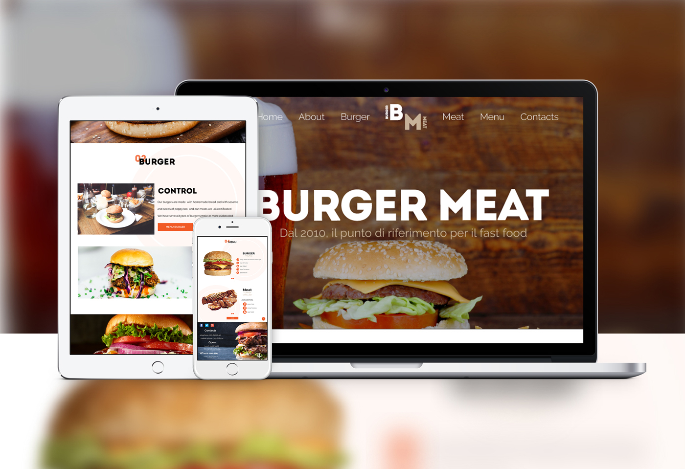 Web Design  sito vetrina Food  burger meat UI/UX html5 css3 jquery Responsive