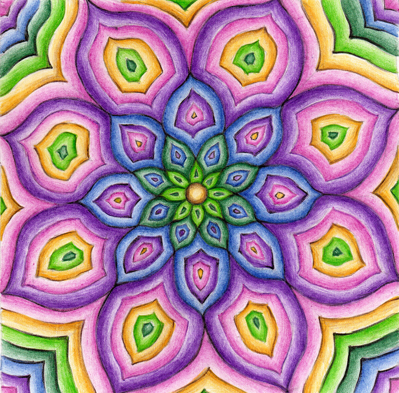 color pencil Mandala meditation triangle hexagon geometry symetry floral mind psychedelic