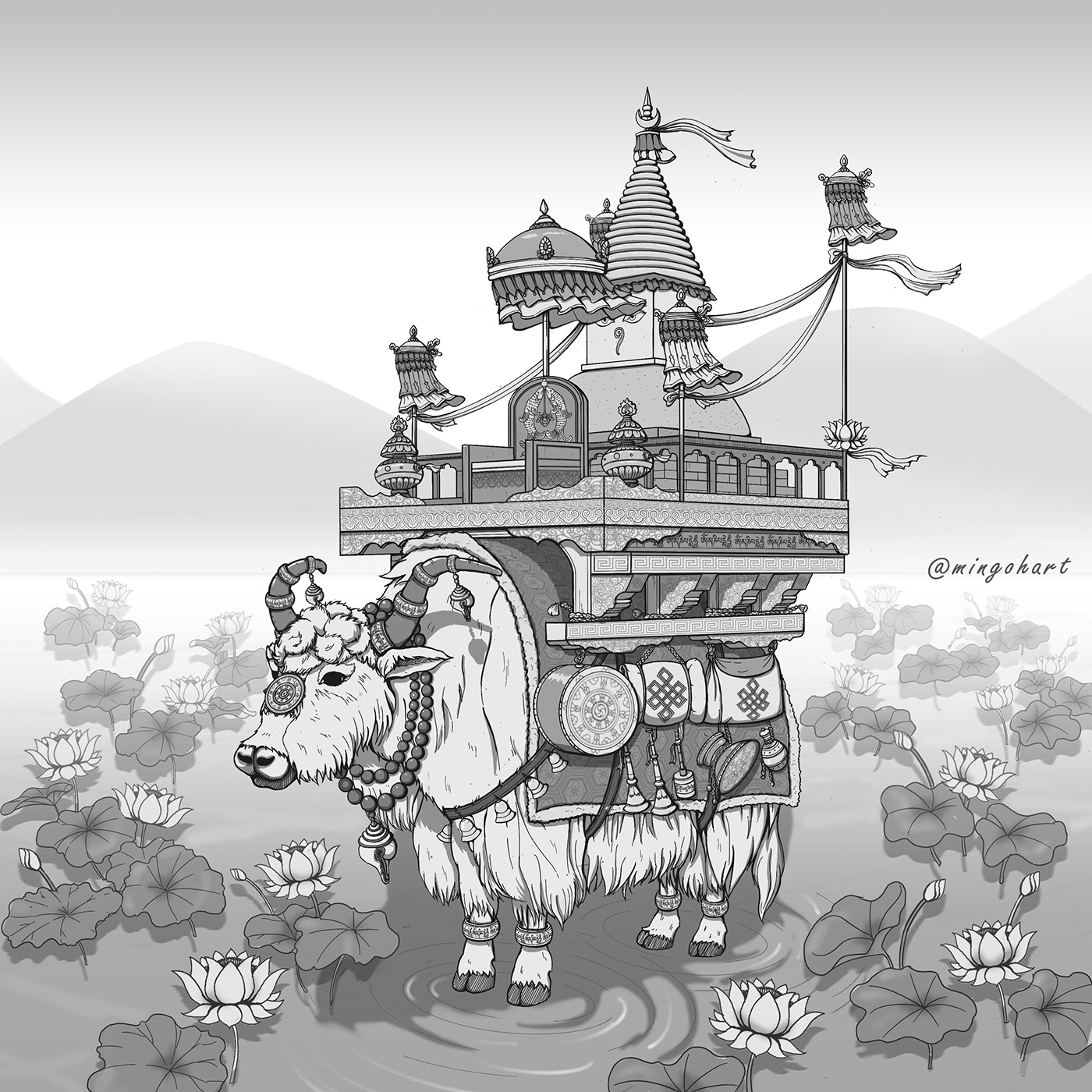 beast burden yak Tibetan Buddhism tibet ILLUSTRATION  buddhism War fighting Monocolor